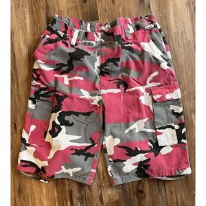 Y2K Regal Wear Men's Camo Cargo Shorts Pink Gray Blk White Size 36"